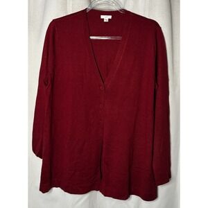 J. Jill Long Sleeve V-Neck Button Up Wool Blend Cardigan Sweater Burgundy Sz M